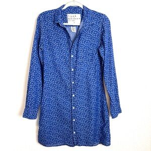 Frank & Eileen Murphy Blue White Pineapple Linen Shirt Dress Women’s Small